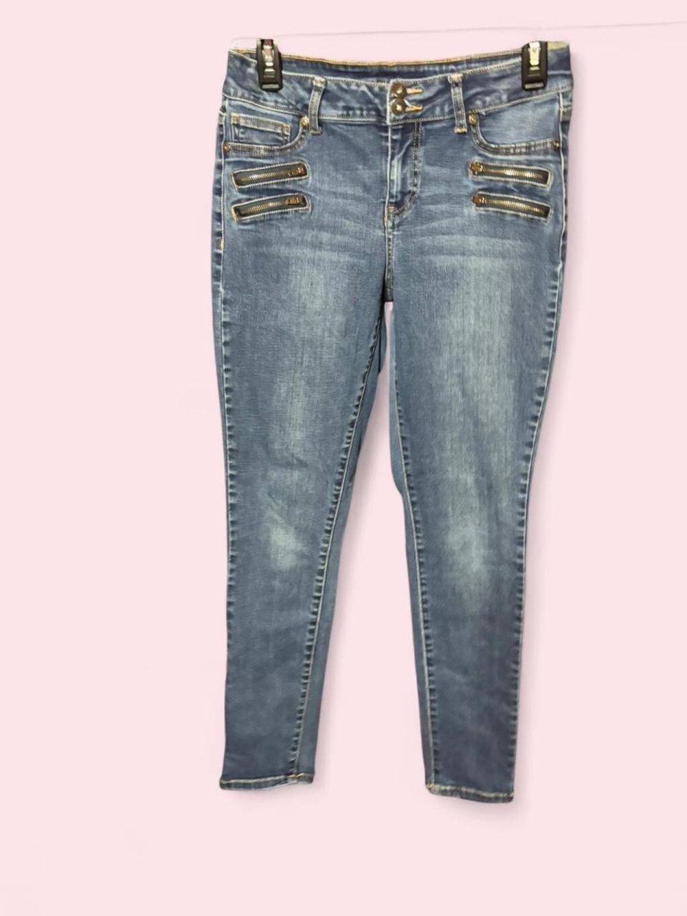 Maurices Light Blue Skinny Jeans with Decorative Zippers